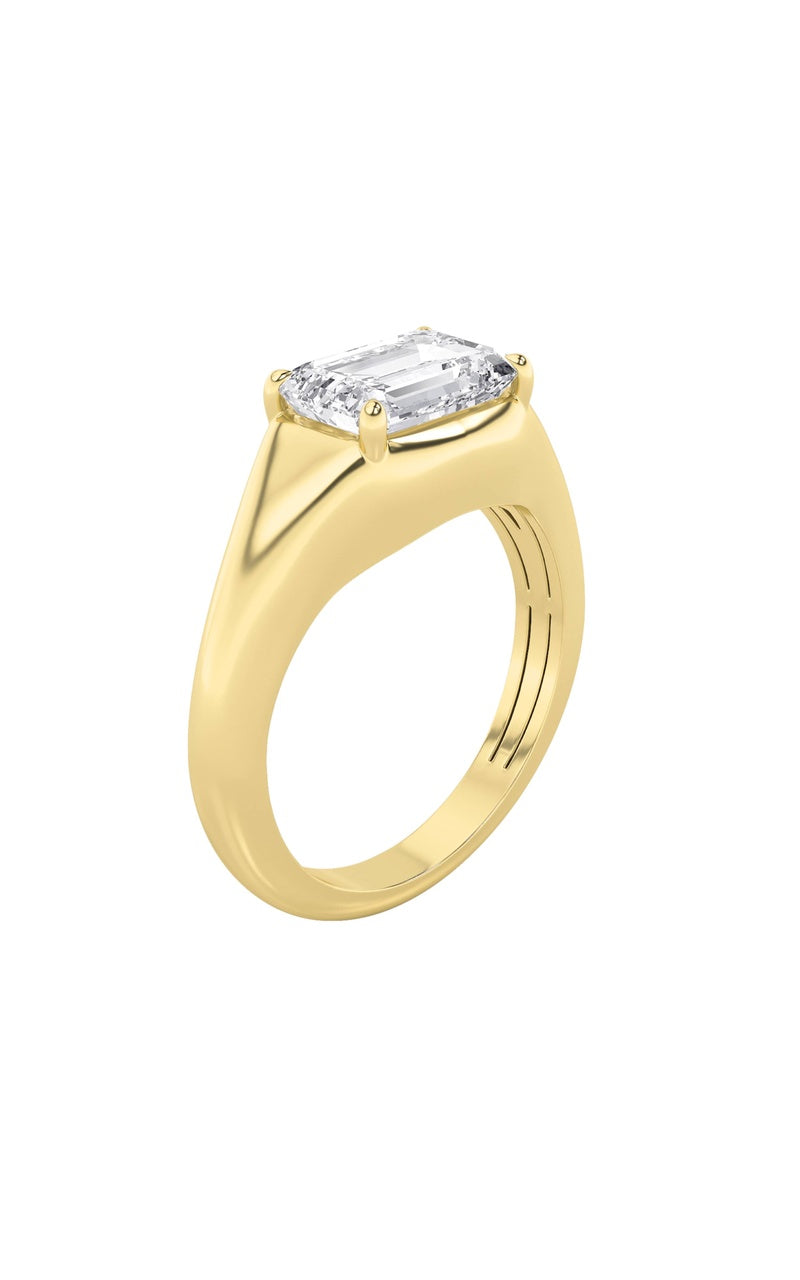 2Cttw Emerald Shaped Lab Grown Diamond (G/VS) EastWest Solitaire Ring in 14K Gold