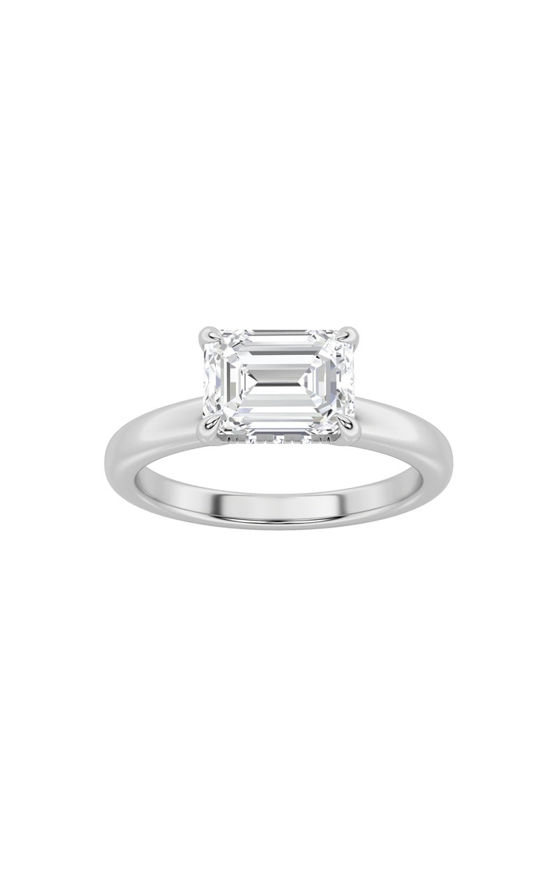 1.5Cttw Emerald Shaped Lab Grown Diamond (F/VS) East West Solitaire Ring in 14K Gold