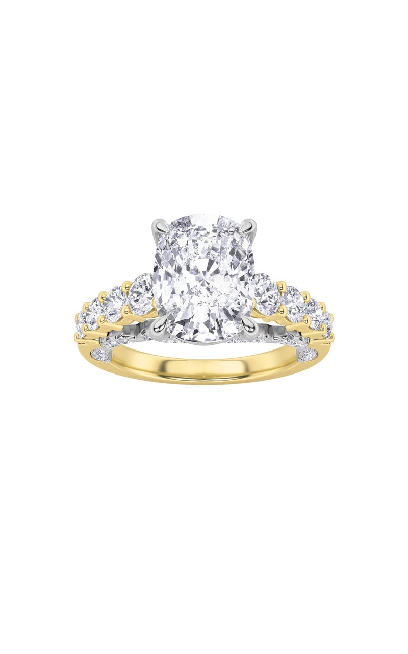 4CTW Elongated Cushion Shaped Lab Grown Diamond (F/VS)  Ring in 14K Gold