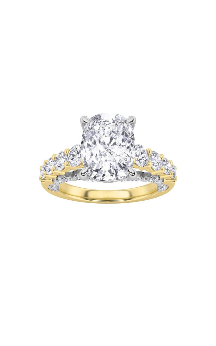 4CTW Elongated Cushion Shaped Lab Grown Diamond (F/VS)  Ring in 14K Gold