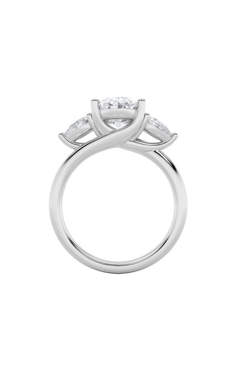 2.5Cttw Oval Shaped Lab Grown Diamond (F/VS) Accented Three Stone Ring in 14K Gold