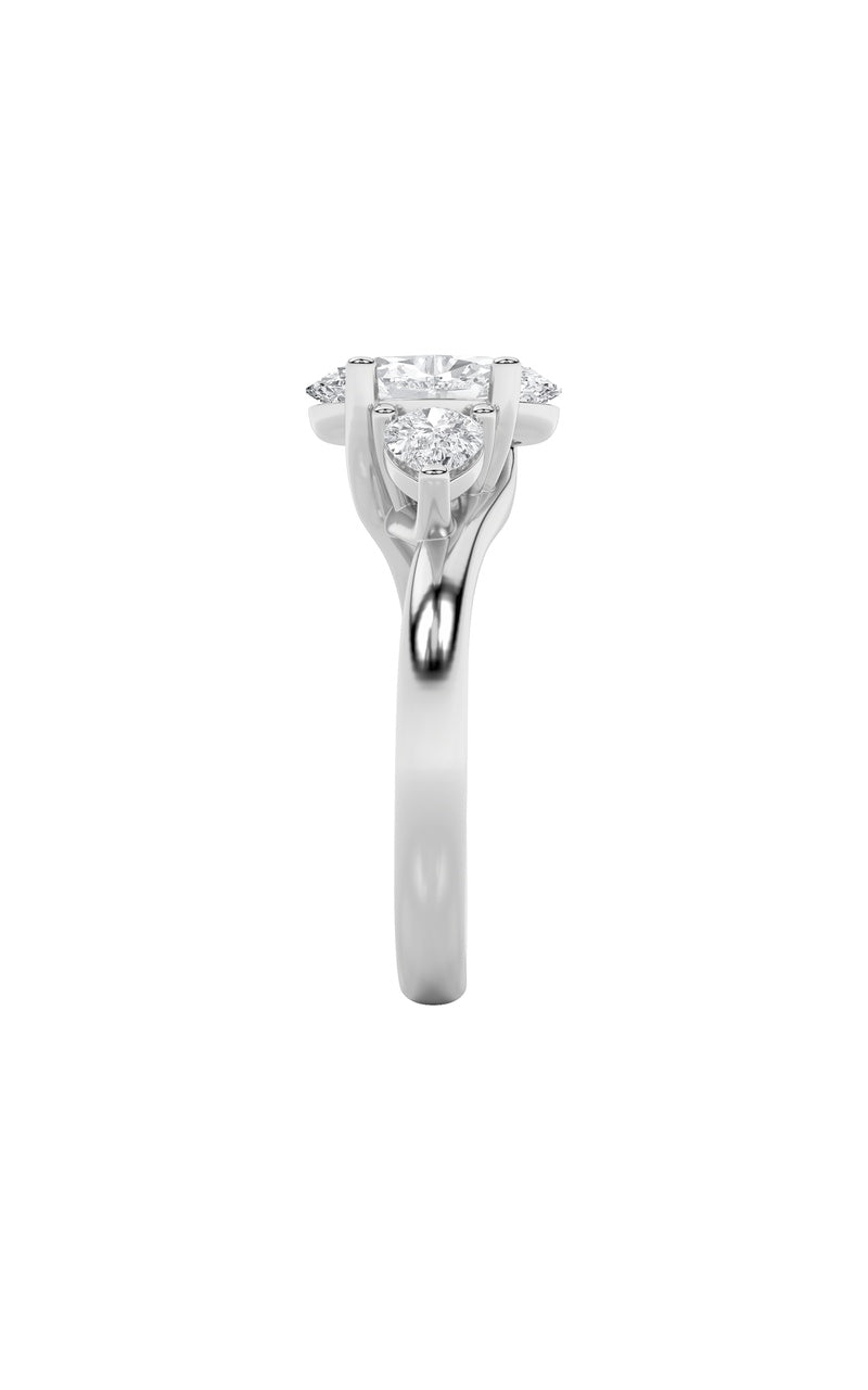2.5Cttw Oval Shaped Lab Grown Diamond (F/VS) Accented Three Stone Ring in 14K Gold