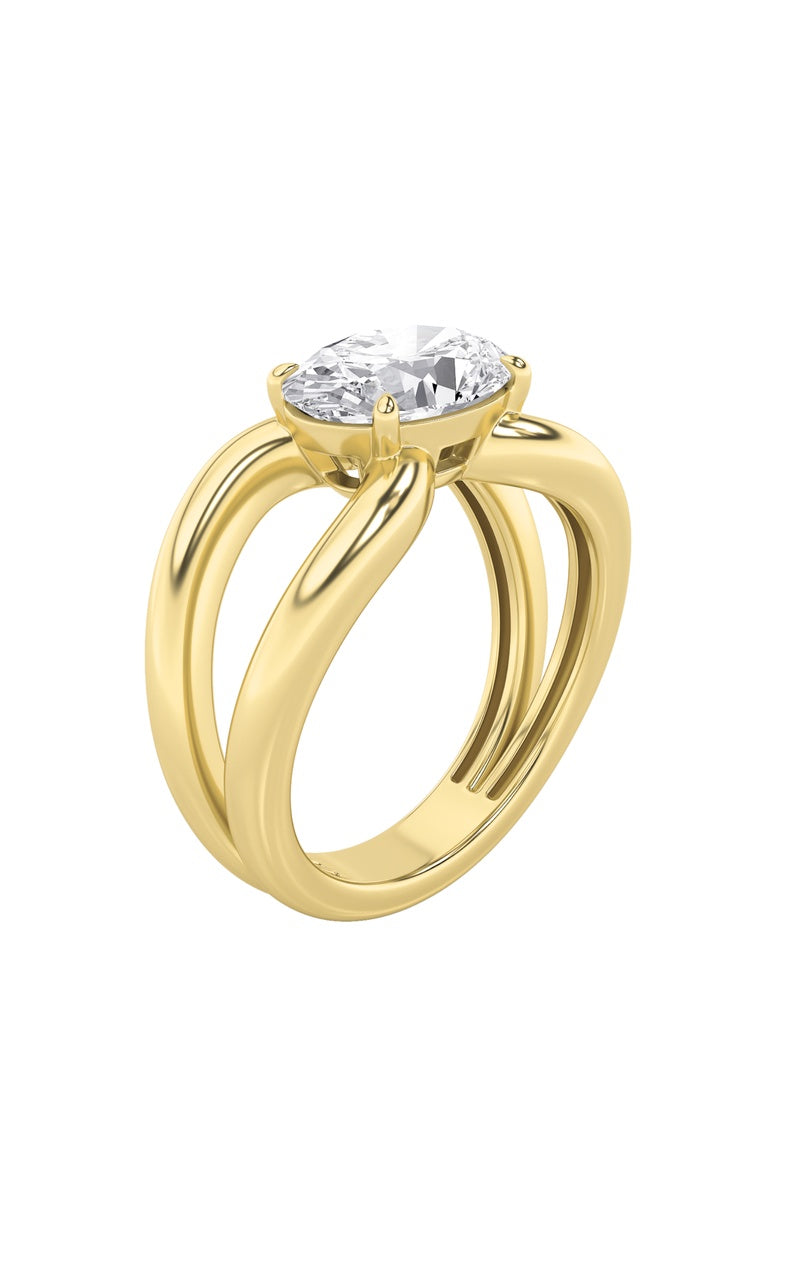 2Cttw Oval Shaped Lab Grown Diamond (F/VS) East West Solitaire Ring in 14K Gold
