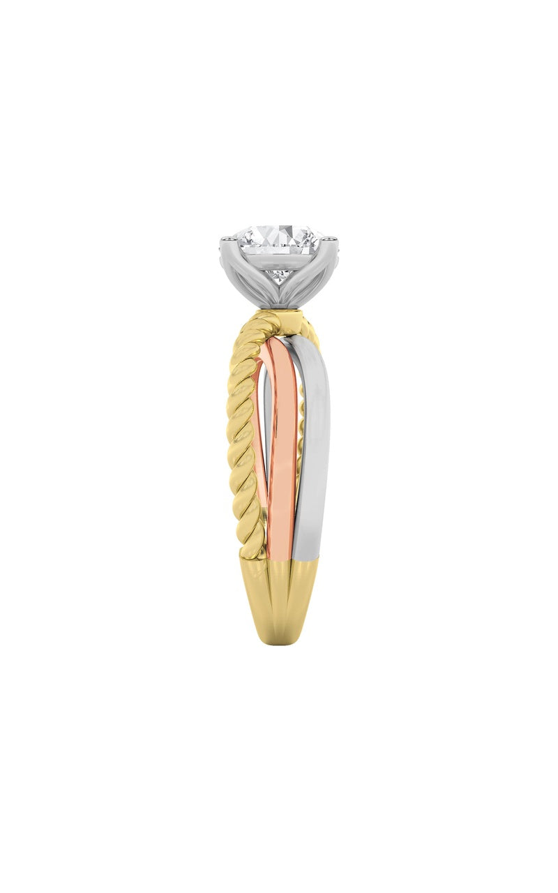 2Cttw Round Shaped Lab Grown Diamond (F/VS) Tri Color Solitaire Fancy Ring in 14K Gold