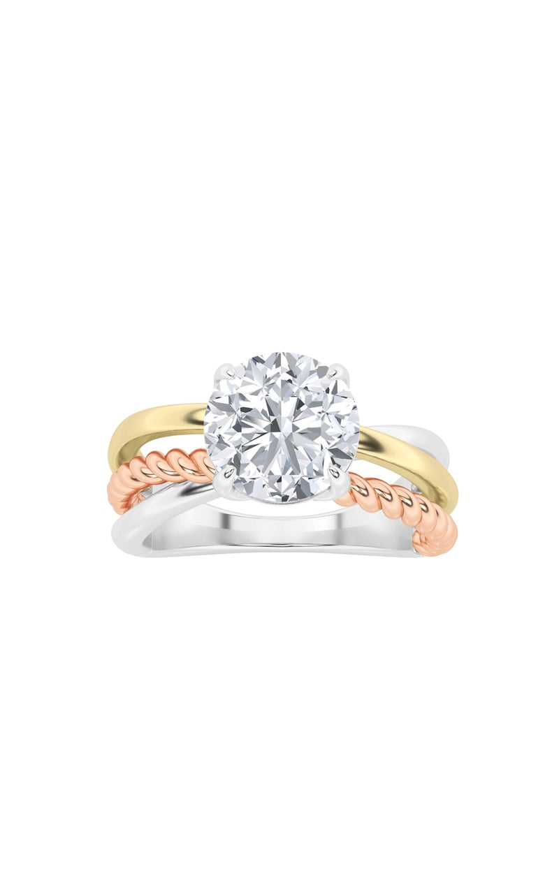 2Cttw Round Shaped Lab Grown Diamond (F/VS) Tri Color Solitaire Engagement Ring in 14K Gold
