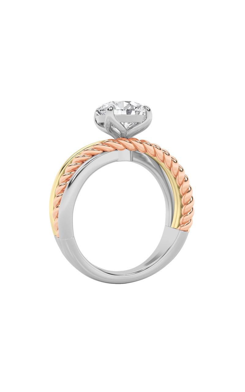 2Cttw Round Shaped Lab Grown Diamond (F/VS) Tri Color Solitaire Engagement Ring in 14K Gold