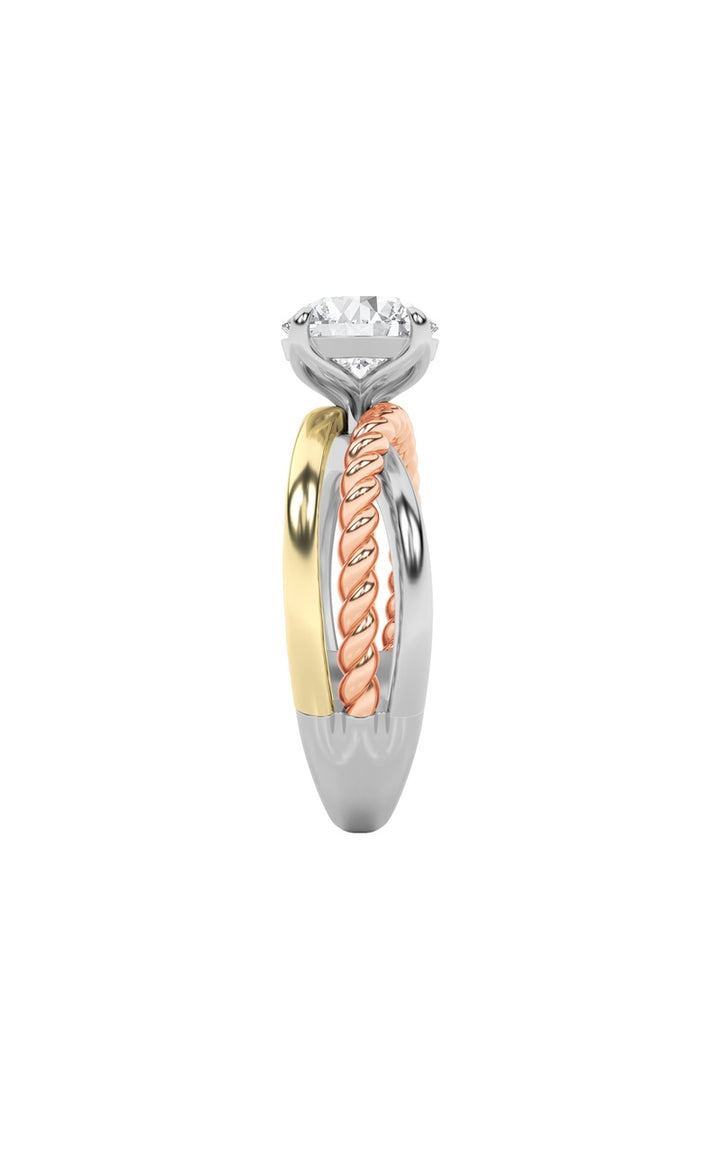 2CTW Round Shaped Lab Grown Diamond (F/VS) Tri Color Solitaire Engagement Ring in 14K Gold