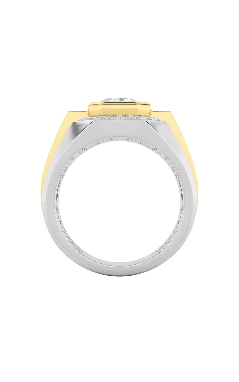 3Cttw Asscher Shaped Lab Grown Diamond (F/VS) Mens Ring in 14K Gold