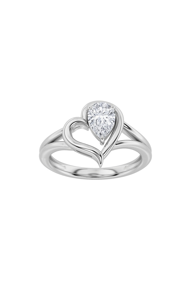 0.5Cttw Pear Shaped Lab Grown Diamond (F/VS) HeartRing in 14K  White Gold