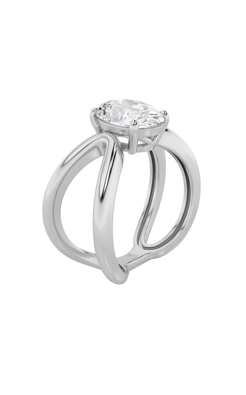 2Cttw Oval Shaped Lab Grown Diamond (F/VS) Criss Cross Fancy Solitaire Ring in 14K Gold