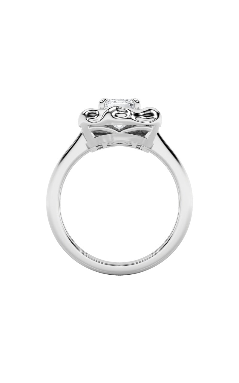 1.5CTW Emerald Shaped Lab Grown Diamond (F/VS) Organic Design Solitaire Ring in 14K Gold