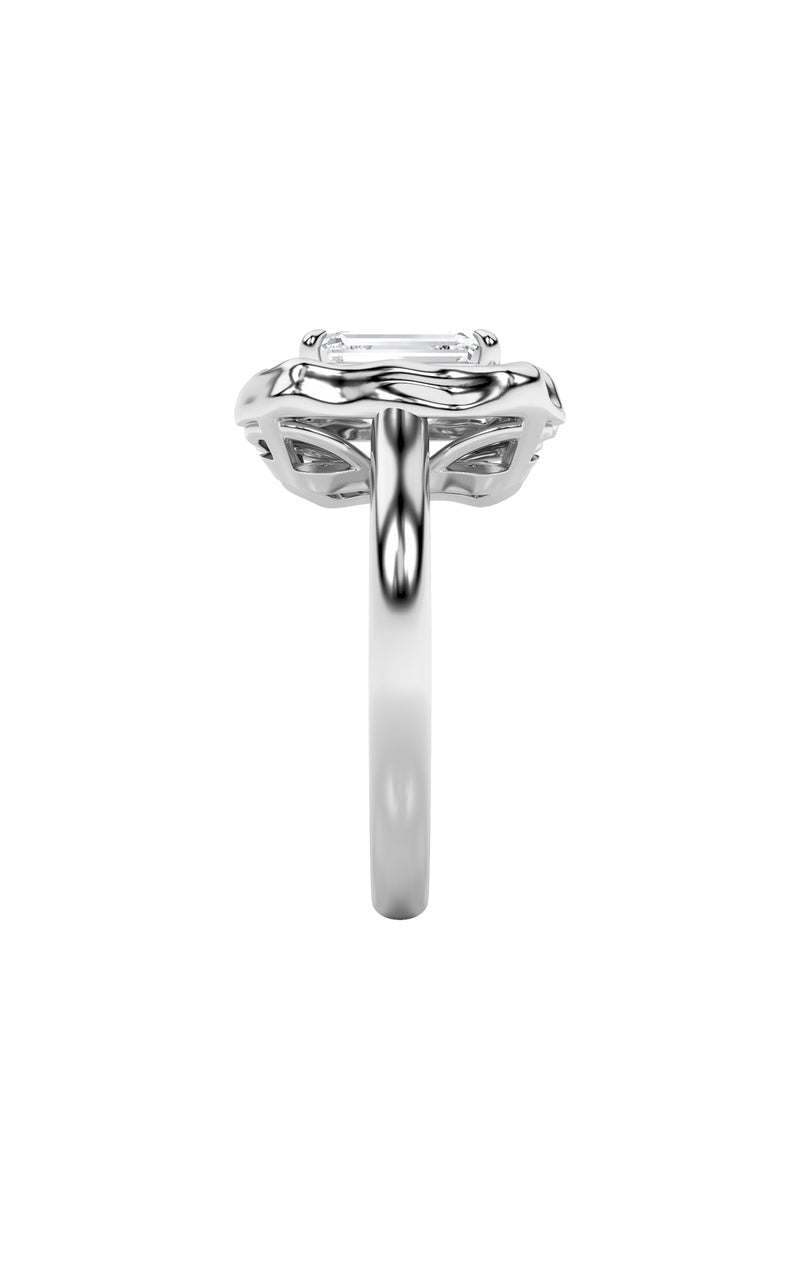 1.5Cttw Emerald Shaped Lab Grown Diamond (F/VS) Organic Design Solitaire Ring in 14K Gold