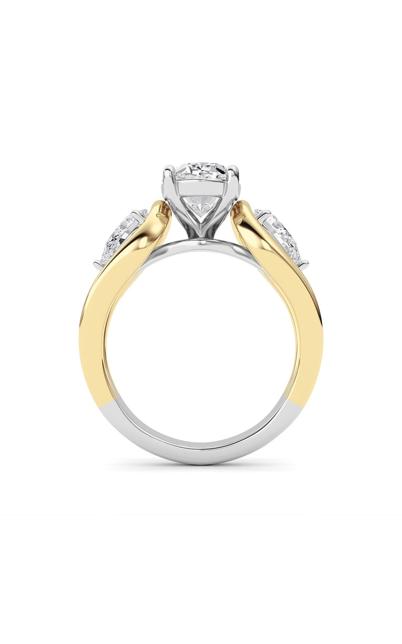 3Cttw Oval Shaped Lab Grown Diamond (F/VS) Two Tone Solitaire Engagement Ring in 14K Gold