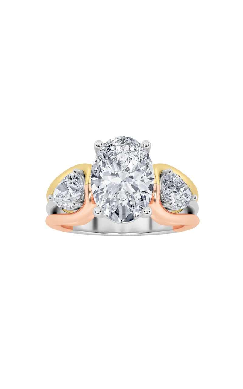 3Cttw Oval Shaped Lab Grown Diamond (F/VS) Two Tone Solitaire Engagement Ring in 14K Gold
