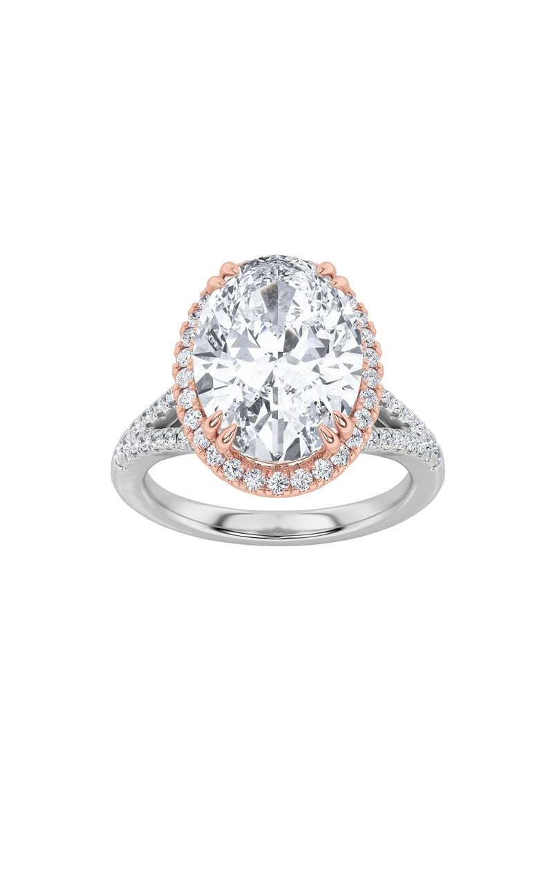 4.5Cttw Oval Shaped Lab Grown Diamond (F/VS) Bold Accented Statement Engagement Ring in 14K Gold