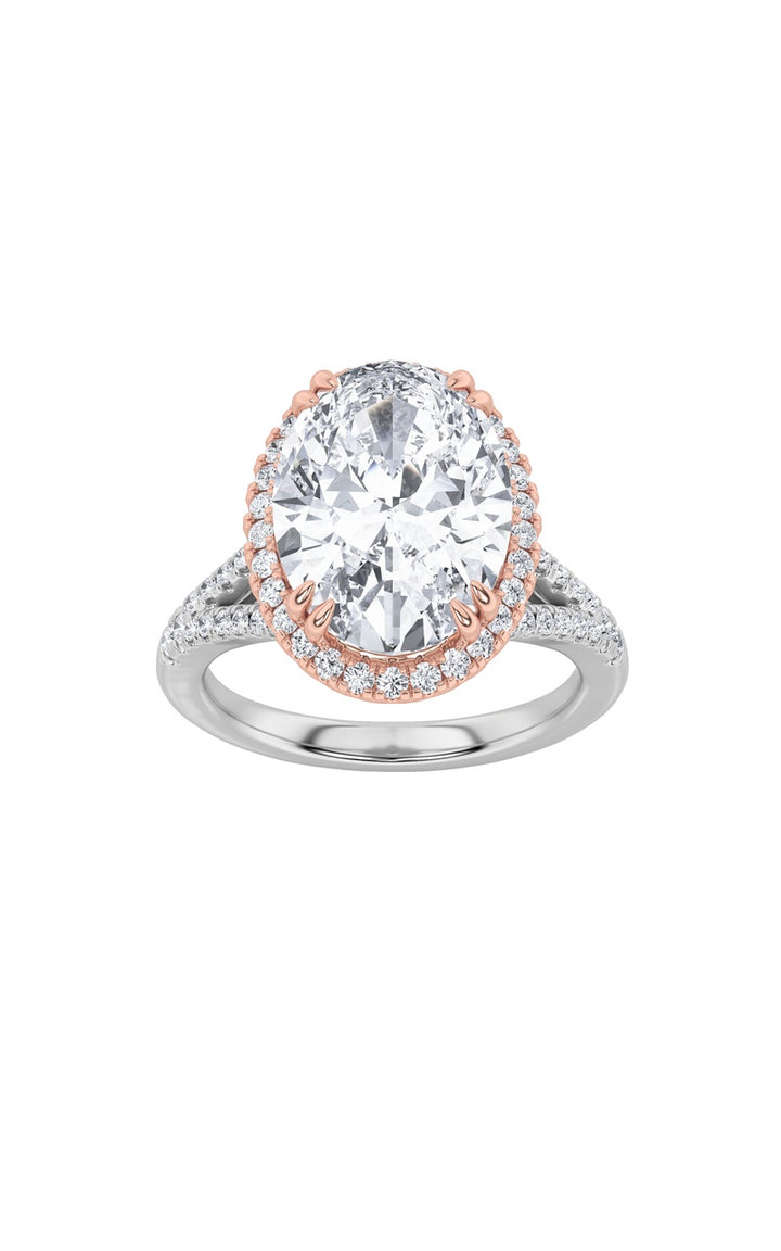 4.5Cttw Oval Shaped Lab Grown Diamond (F/VS) Bold Accented Statement Engagement Ring in 14K Gold
