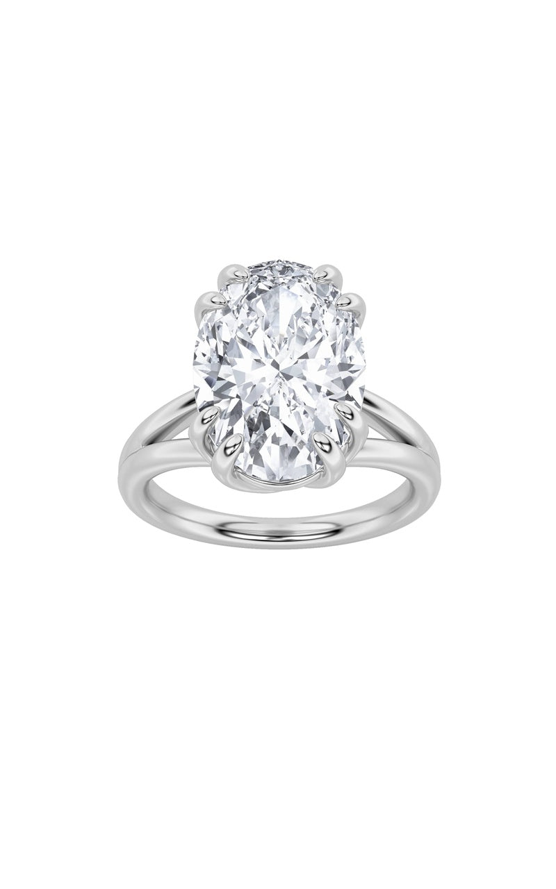 5Cttw Oval Shaped Lab Grown Diamond (F/VS) Bold Split Shank Solitaire Engagement Ring in 14K Gold
