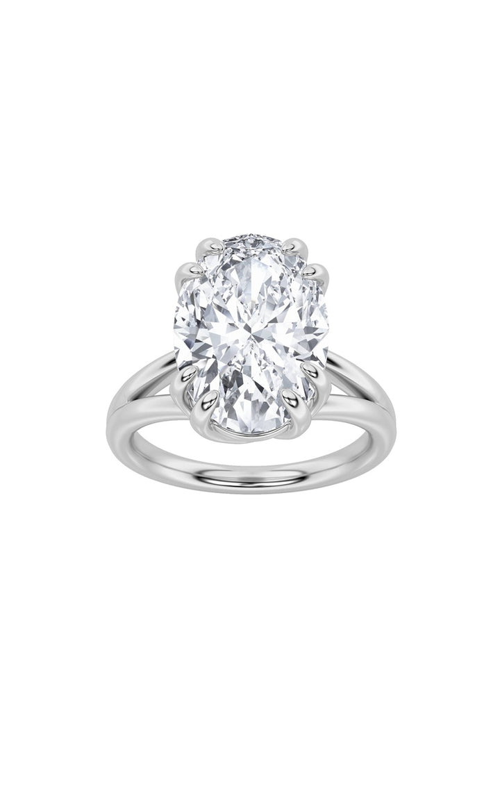 5Cttw Oval Shaped Lab Grown Diamond (F/VS) Bold Split Shank Solitaire Engagement Ring in 14K Gold