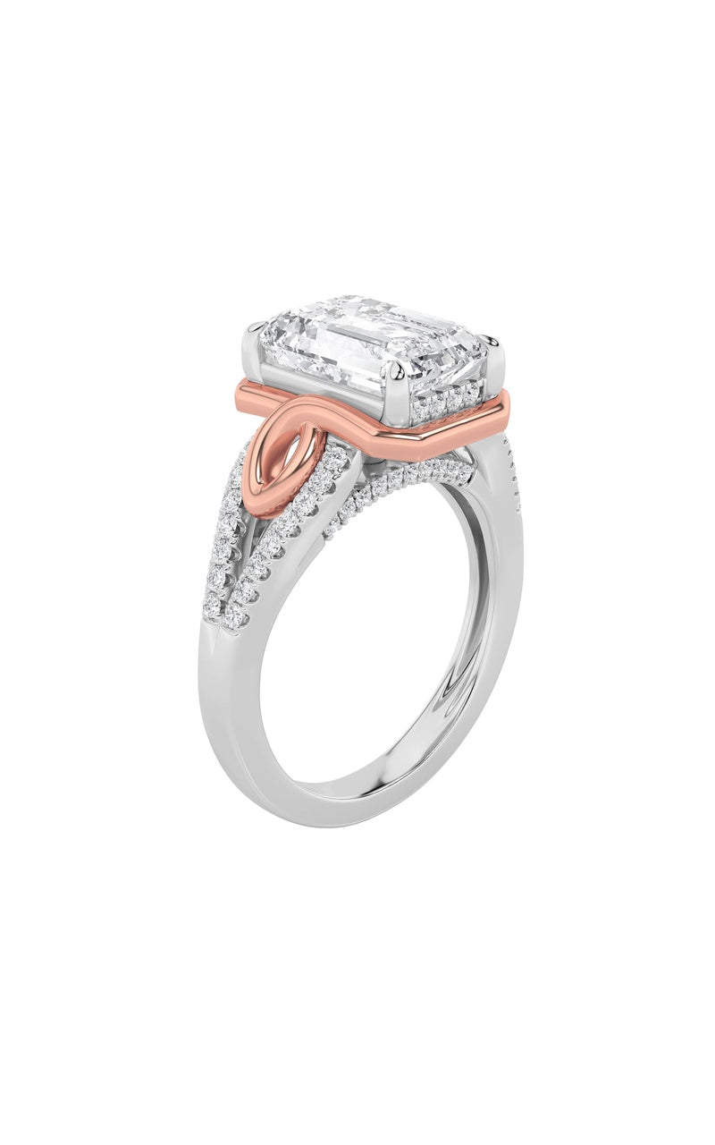 4.25CTW Emerald Shaped Lab Grown Diamond (F/VS) Bold Accented Two Tone Engagement Ring in 14K Gold