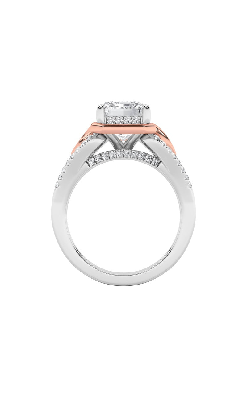 4.25Cttw Emerald Shaped Lab Grown Diamond (F/VS) Bold Accented Two Tone Engagement Ring in 14K Gold