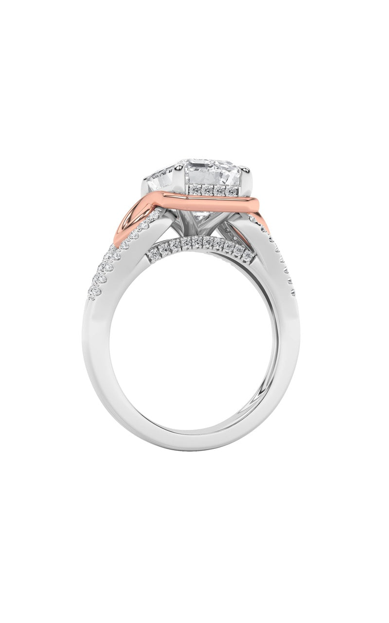 4.25CTW Emerald Shaped Lab Grown Diamond (F/VS) Bold Accented Two Tone Engagement Ring in 14K Gold