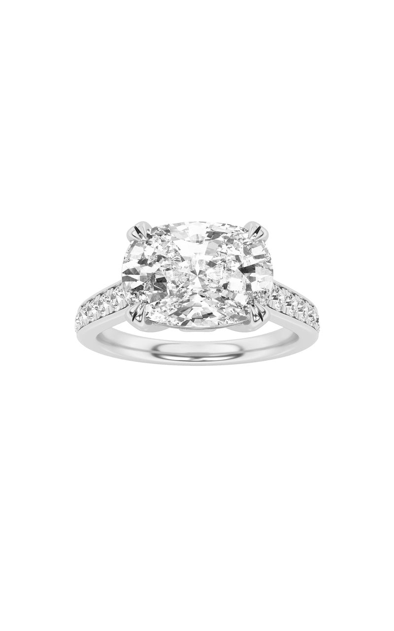 4.5CTW Elongated Cushion Shaped Lab Grown Diamond (F/VS) Bold Accented East West Set Engagement Ring in 14K Gold