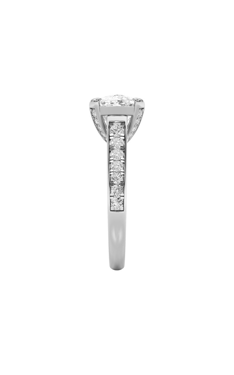 4.5CTW Elongated Cushion Shaped Lab Grown Diamond (F/VS) Bold Accented East West Set Engagement Ring in 14K Gold
