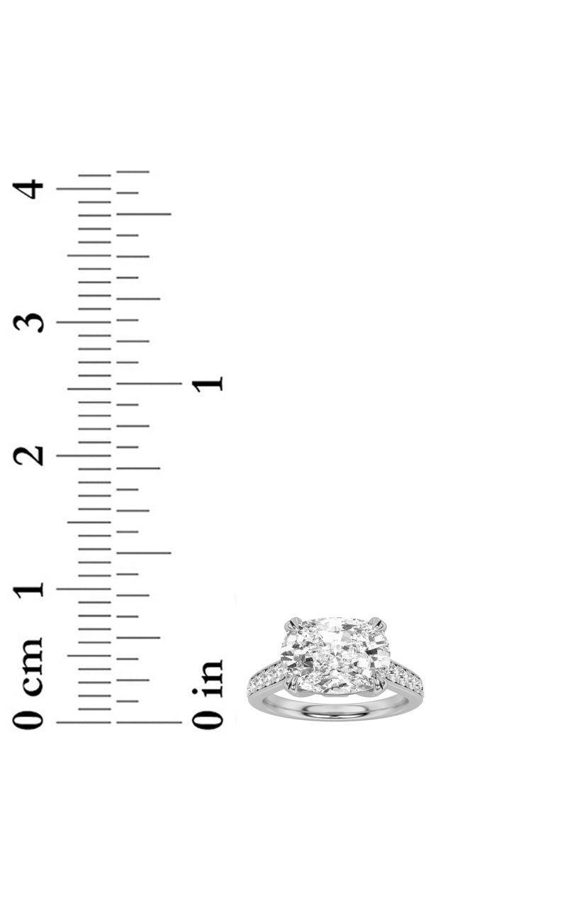 4.5CTW Elongated Cushion Shaped Lab Grown Diamond (F/VS) Bold Accented East West Set Engagement Ring in 14K Gold