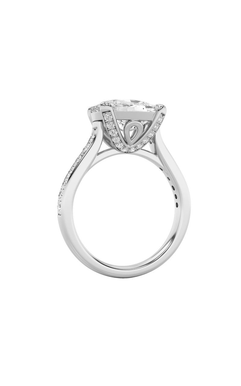 4.5Cttw Elongated Cushion Shaped Lab Grown Diamond(F/VS) Bold Accented East West Set Engagement Ring in 14K Gold