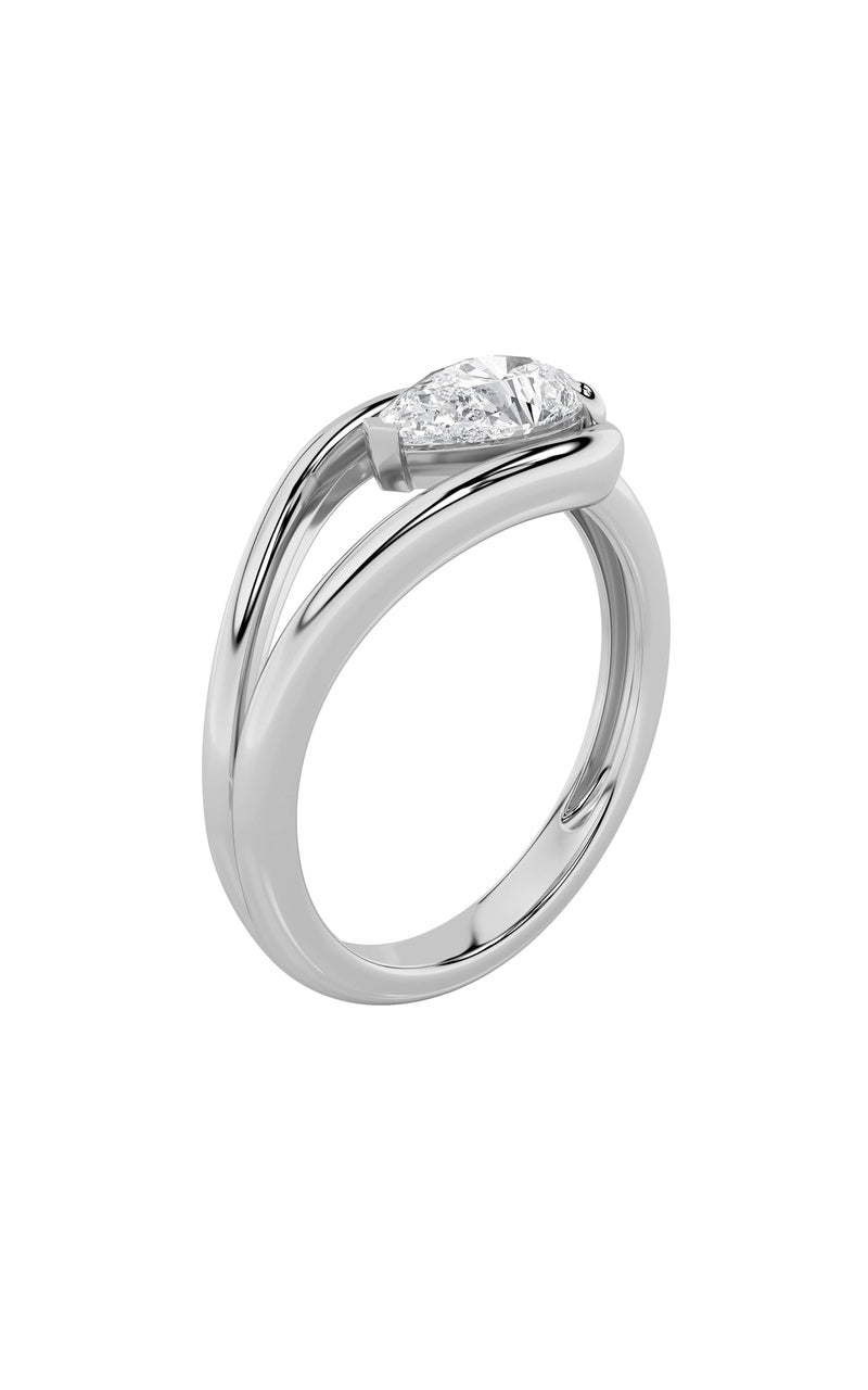 1CTW Pear Shaped Lab Grown Diamond (F/VS) East West Solitaire Ring in 14K Gold