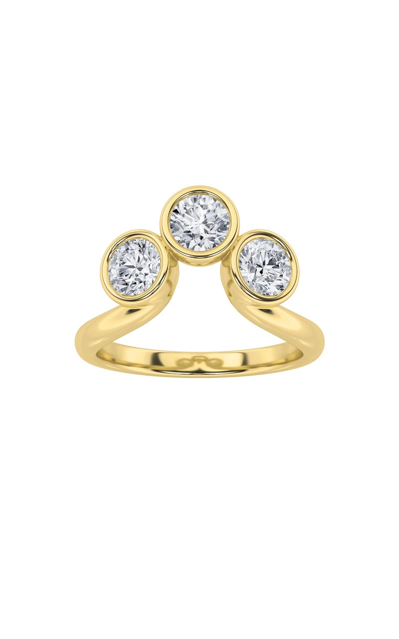 1CTW Round Shaped Lab Grown Diamond (F/VS) Three Stone Ring in 14K Gold