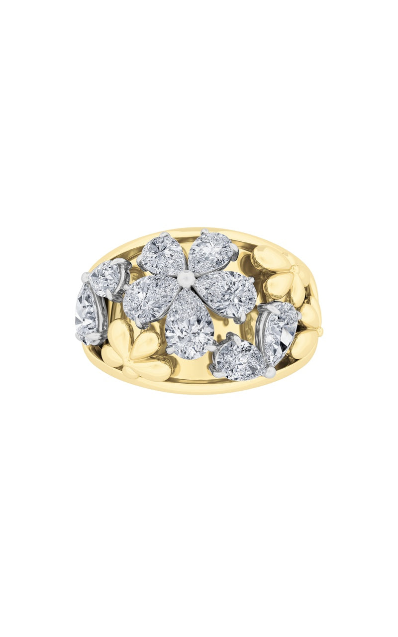 2.5Cttw Pear Shaped Lab Grown Diamond (F/VS) Fancy Flower Ring in 14K Gold