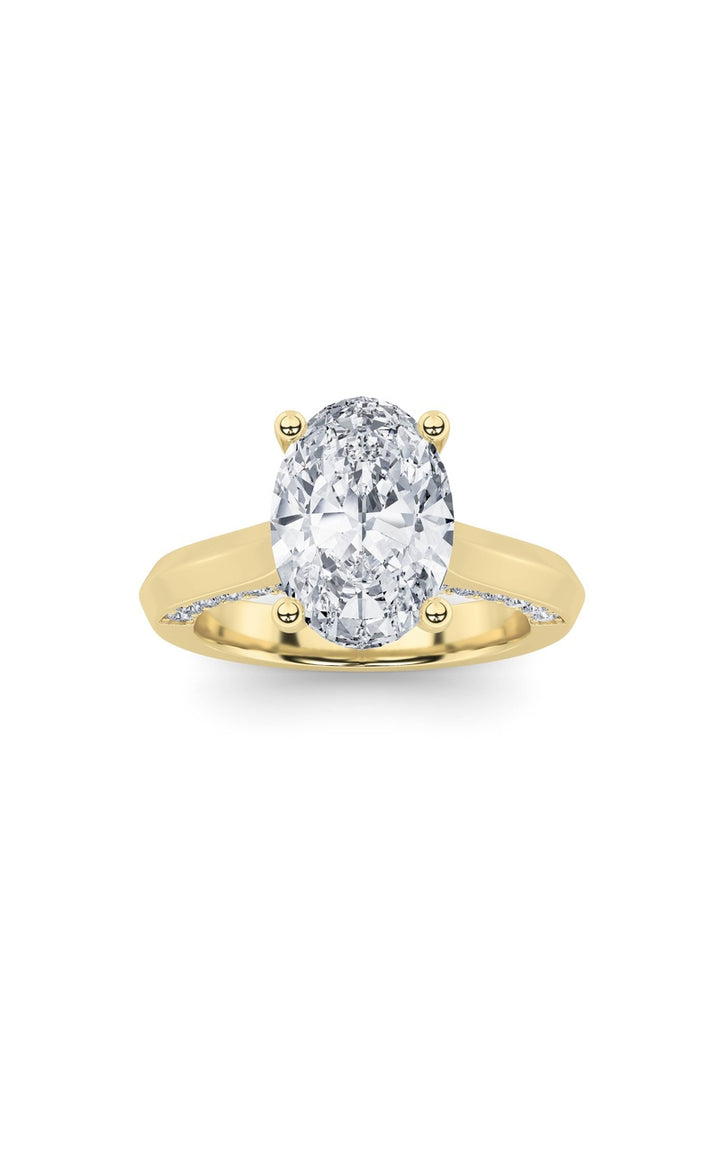 3CTW Oval Shaped Lab Grown Diamond (G/VS) Accented Solitaire Engagement Ring in 14K Gold