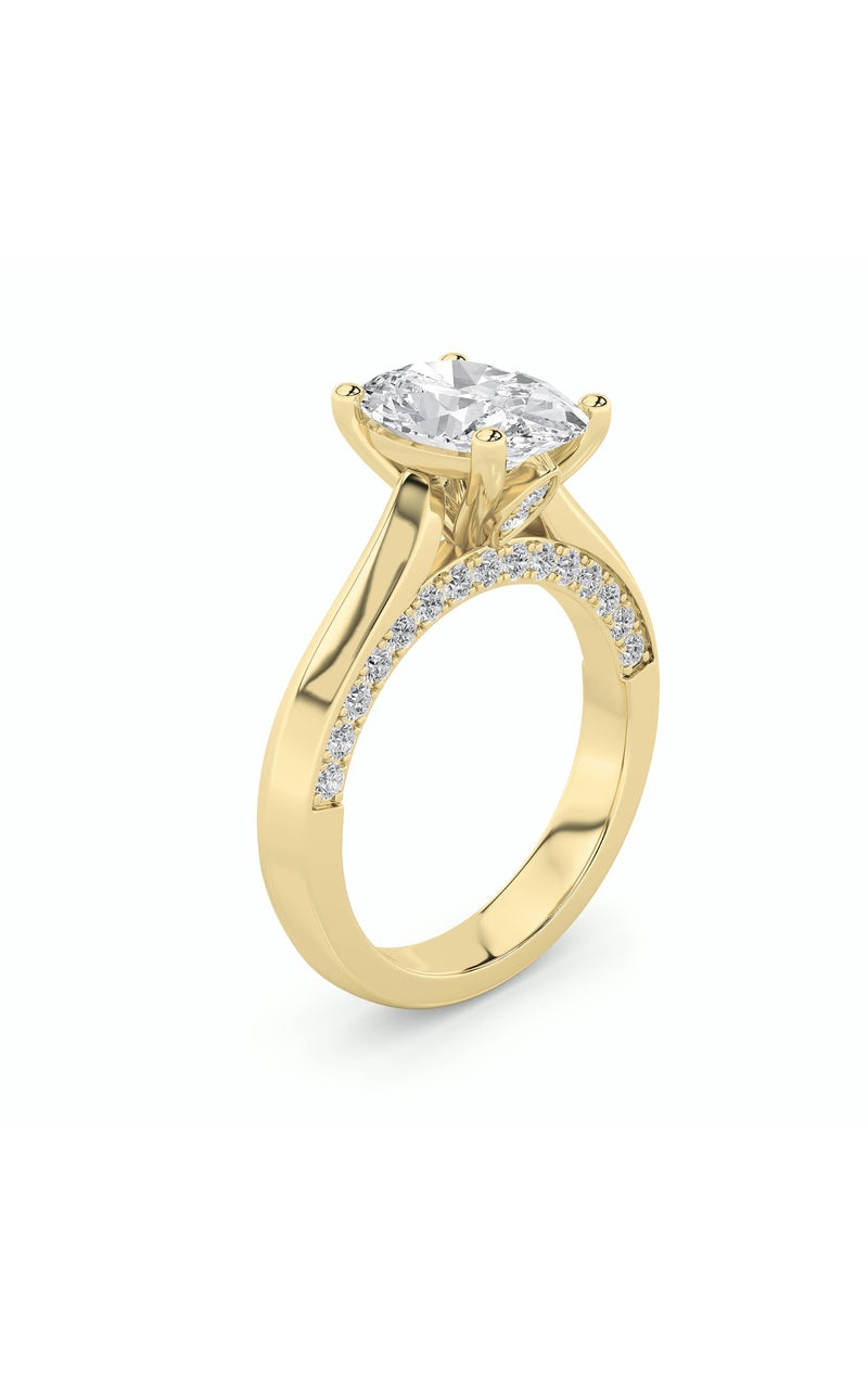 3Cttw Oval Shaped Lab Grown Diamond (G/VS) Accented Solitaire Engagement Ring in 14K Gold
