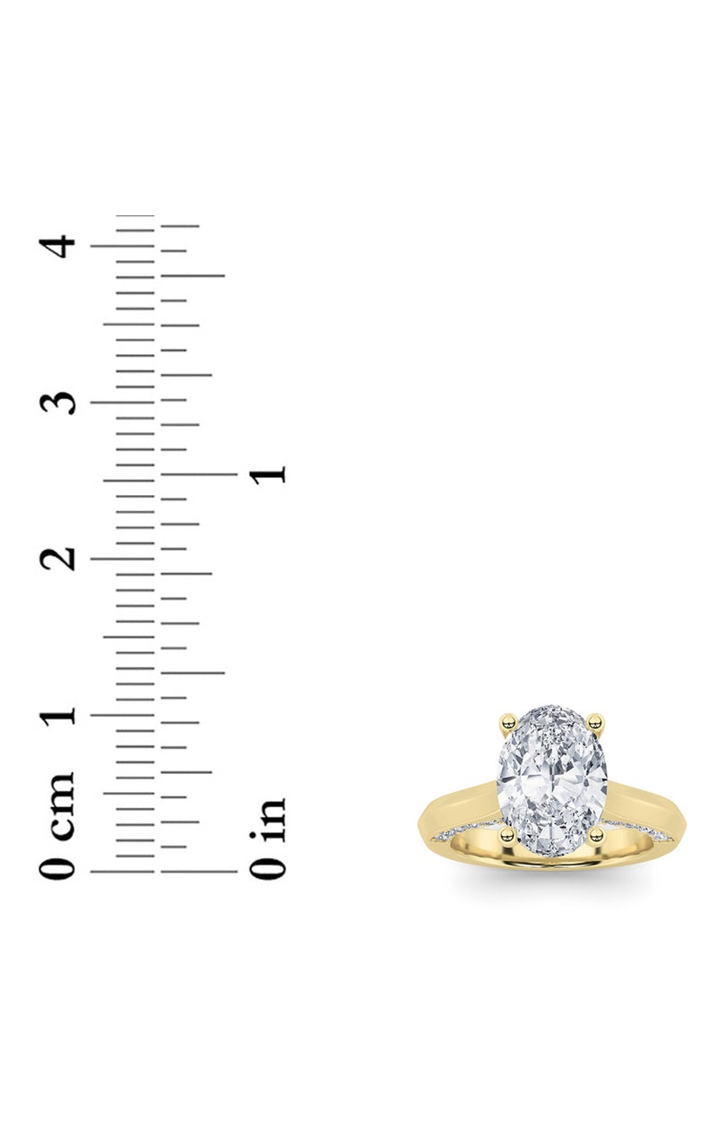 3CTW Oval Shaped Lab Grown Diamond (G/VS) Accented Solitaire Engagement Ring in 14K Gold