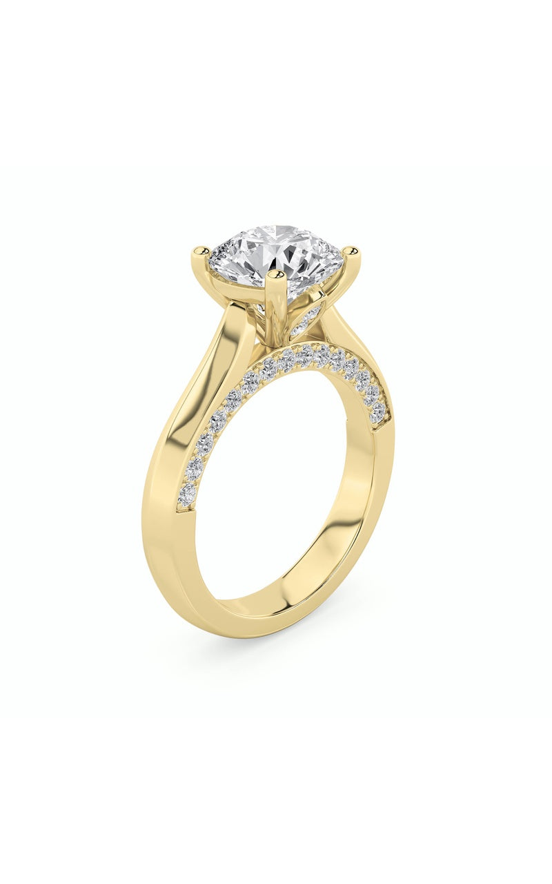 3Cttw Round Shaped Lab Grown Diamond (G/VS) Accented Solitaire Engagement Ring in 14K Gold