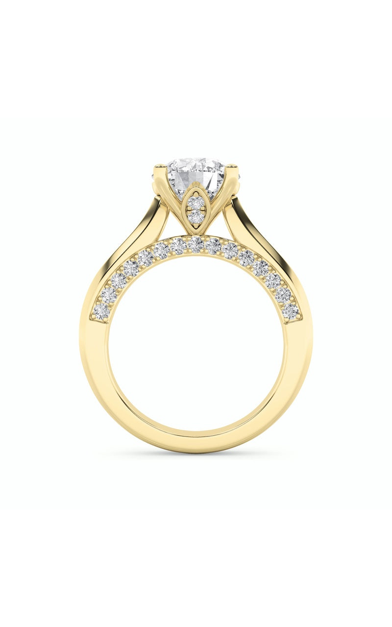 3Cttw Round Shaped Lab Grown Diamond (G/VS) Accented Solitaire Engagement Ring in 14K Gold