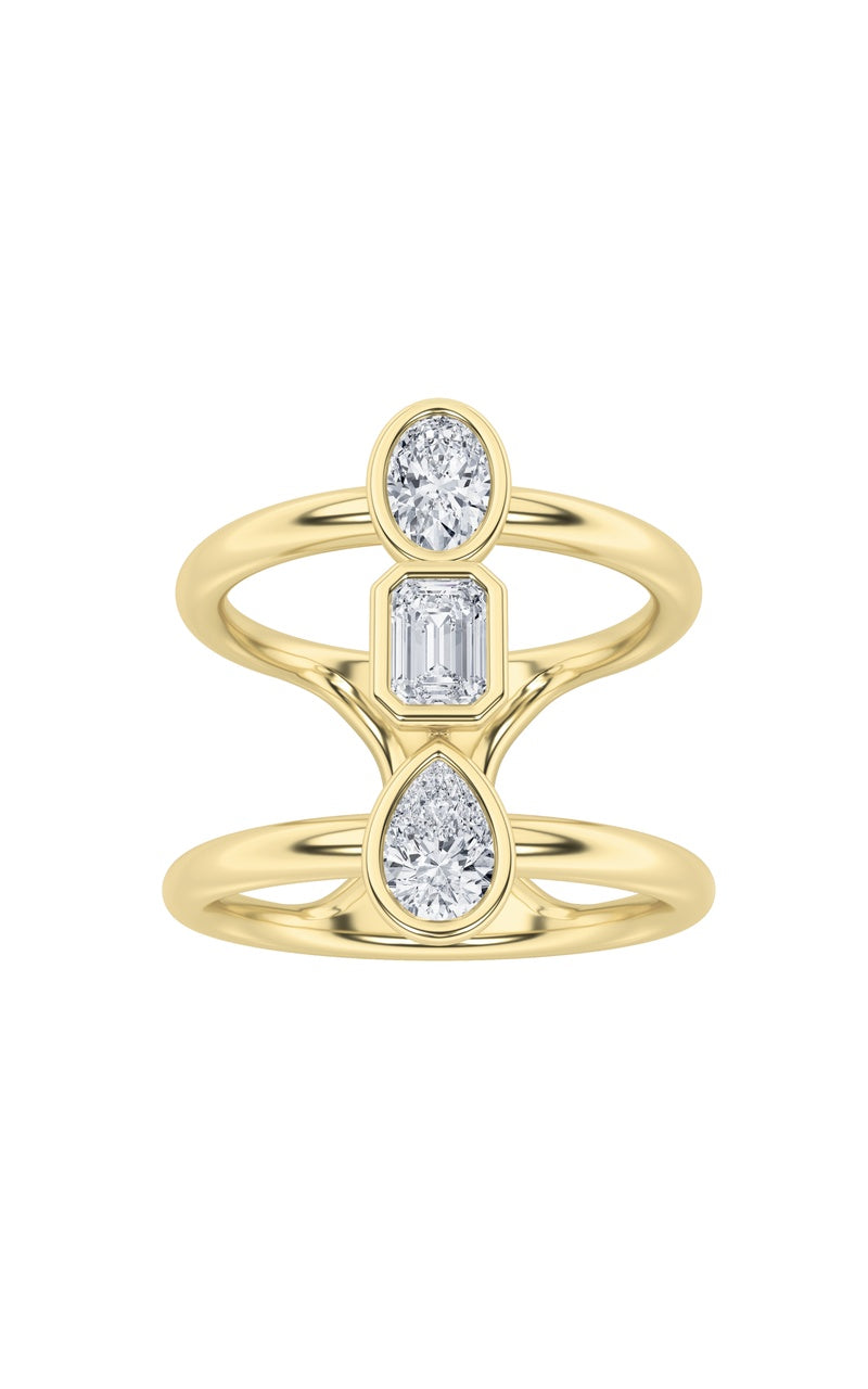 0CTW MX Shaped Lab Grown Diamond (G/VS) Ring in Silver|14K Yellow Gold