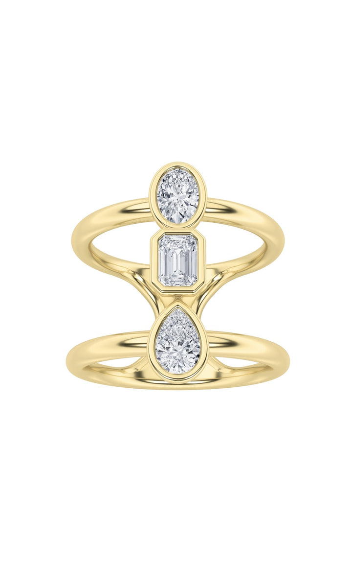 0CTW MX Shaped Lab Grown Diamond (G/VS) Ring in Silver|14K Yellow Gold