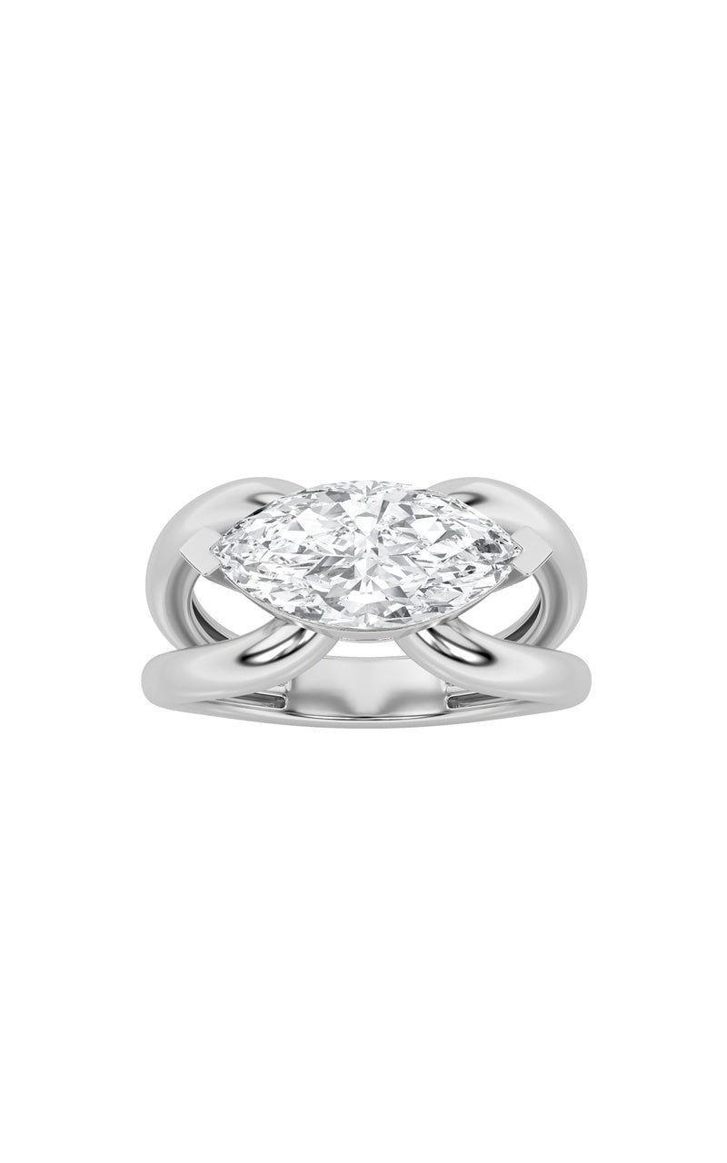 2CTW Marquise Shaped Lab Grown Diamond (G/VS) East West Solitaire Fancy Ring in 14K Gold