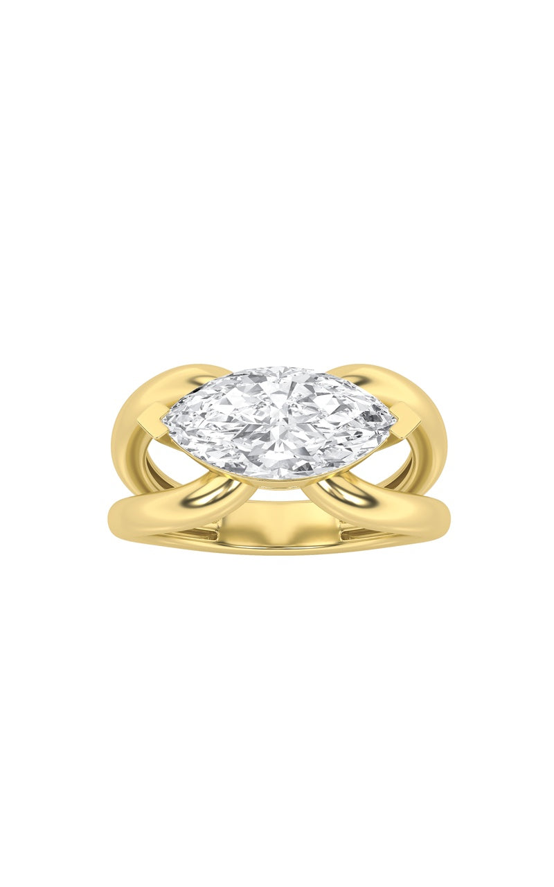 2Cttw Marquise Shaped Lab Grown Diamond (G/VS) East West Solitaire Fancy Ring in 14K Gold