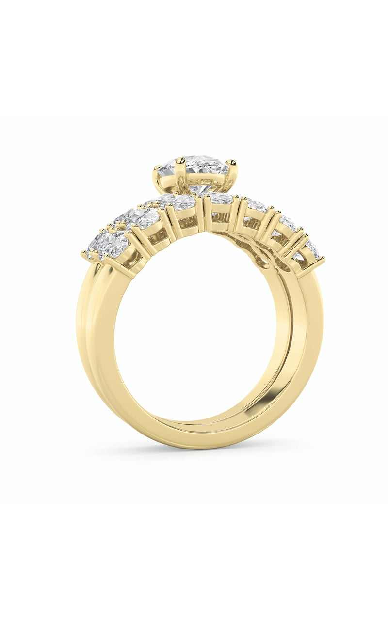 3.5CTW Oval Shaped Lab Grown Diamond (G/VS) Bridal Set with Matching Band and  Ring in 14K Gold