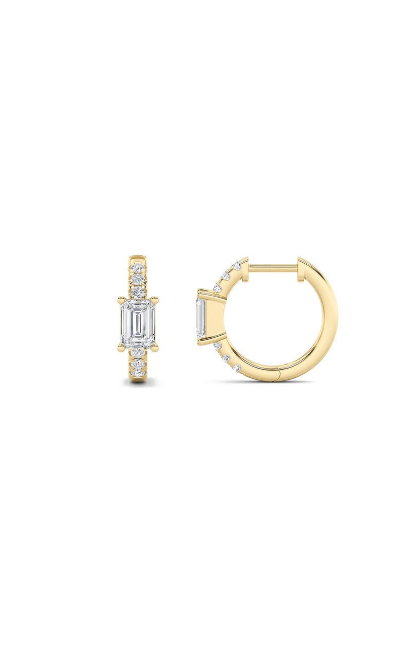 1.5CTW Emerald Shaped Lab Grown Diamond (F/VS) Solitare Accent Huggie Earrings in 10K Gold