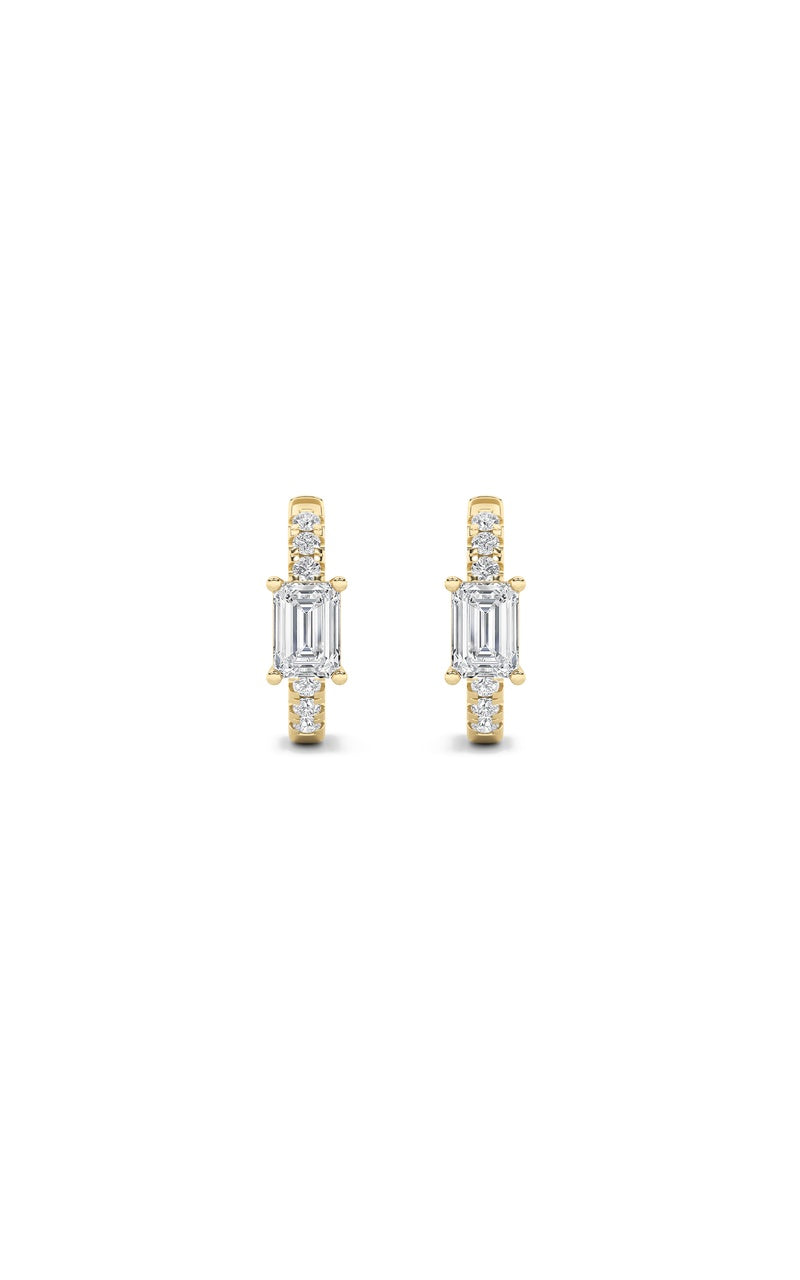 1.5Cttw Emerald Shaped Lab Grown Diamond (F/VS) Solitare Accent Huggie Earrings in 10K Gold