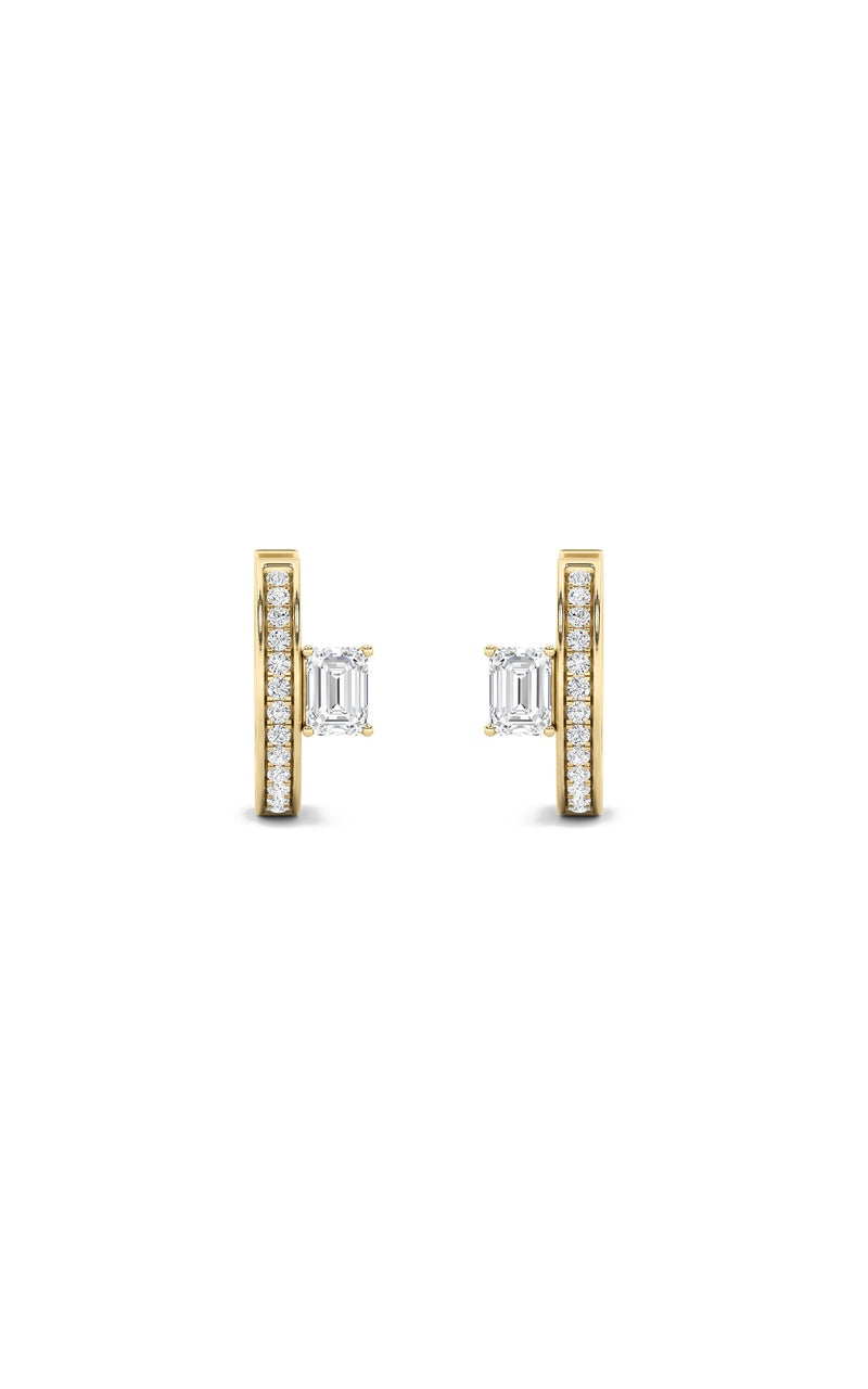 1.25Cttw Emerald Shaped Lab Grown Diamond (F/VS) Accented Huggie Earrings in 14K Gold