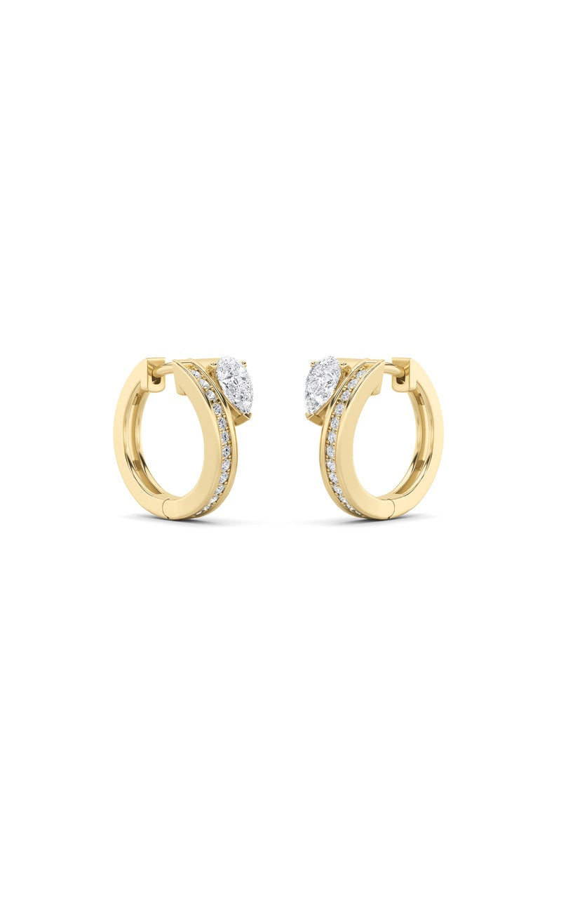 1.25Cttw Pear Shaped Lab Grown Diamond (F/VS) Accented Huggie Earrings in 14K Yellow Gold