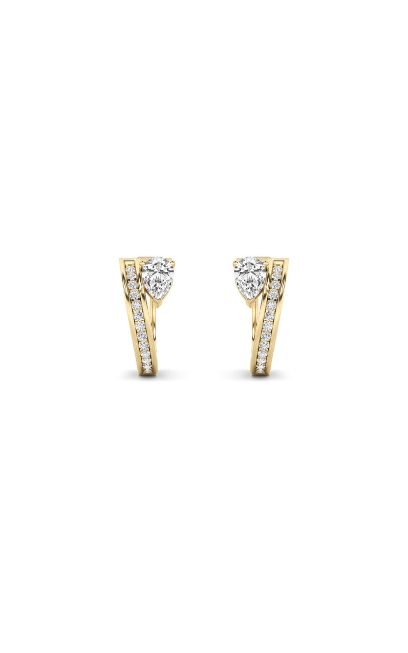 1.25Cttw Pear Shaped Lab Grown Diamond (F/VS) Accented Huggie Earrings in 14K Yellow Gold