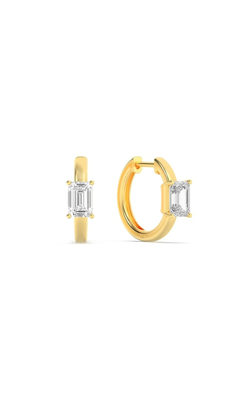 1.5CTW Emerald Shaped Lab Grown Diamond (F/VS) Solitaire Huggie Earrings in 14K Gold