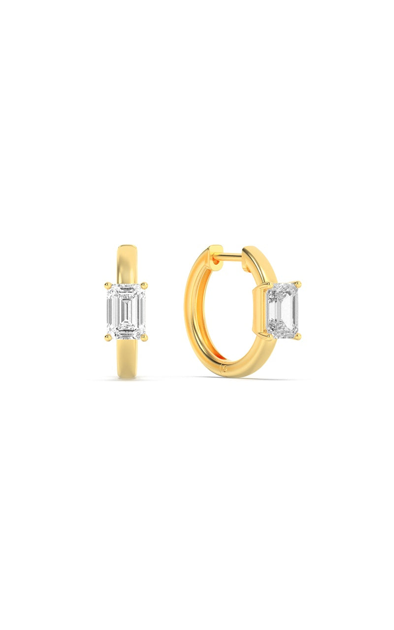 1.5CTW Emerald Shaped Lab Grown Diamond (F/VS) Solitaire Huggie Earrings in 14K Gold