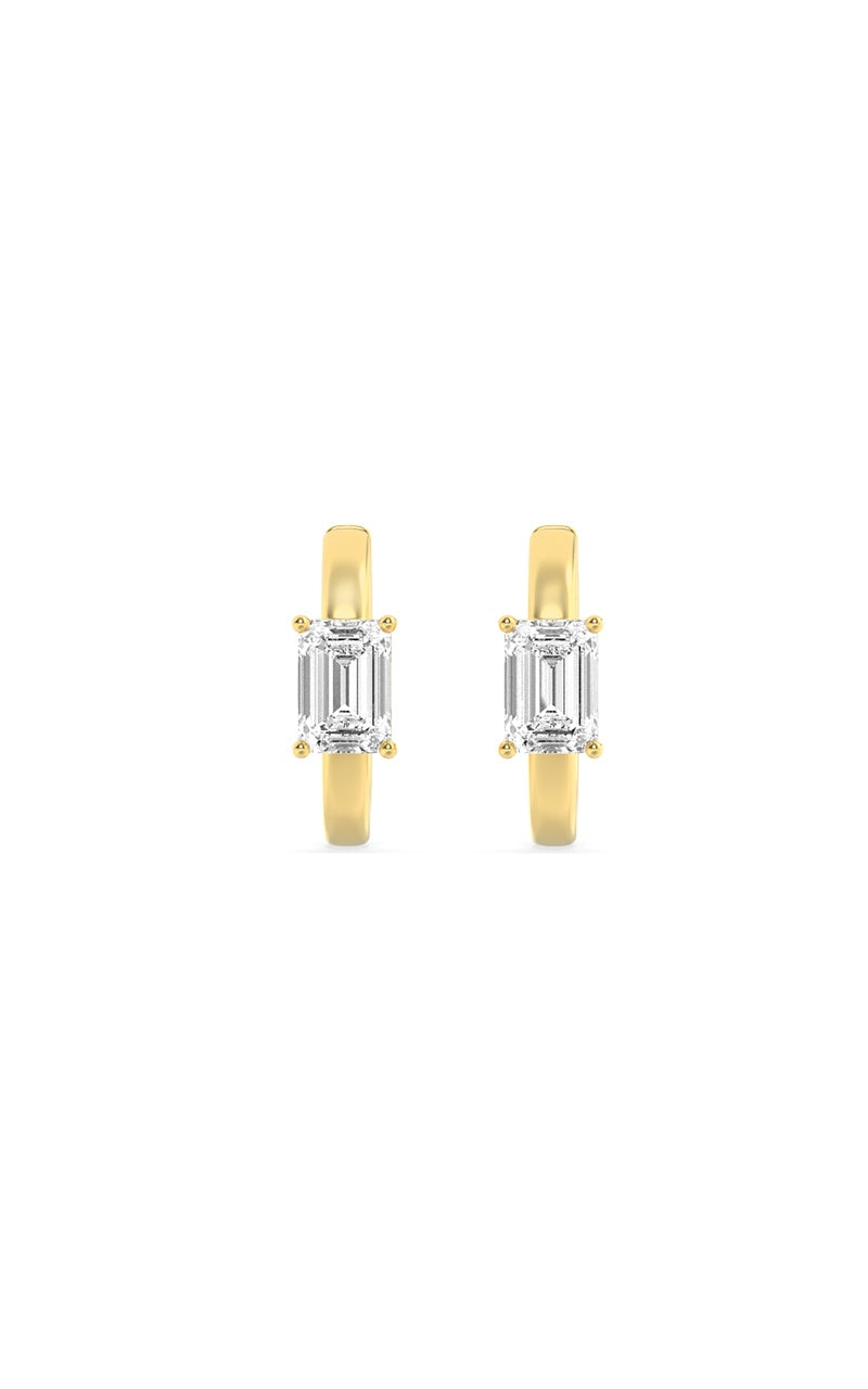 1.5Cttw Emerald Shaped Lab Grown Diamond (F/VS) Solitaire Huggie Earrings in 14K Gold